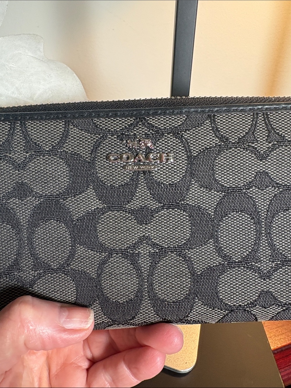 Coach Black and Gray Signature Zip Around Wallet - Picture 5 of 10